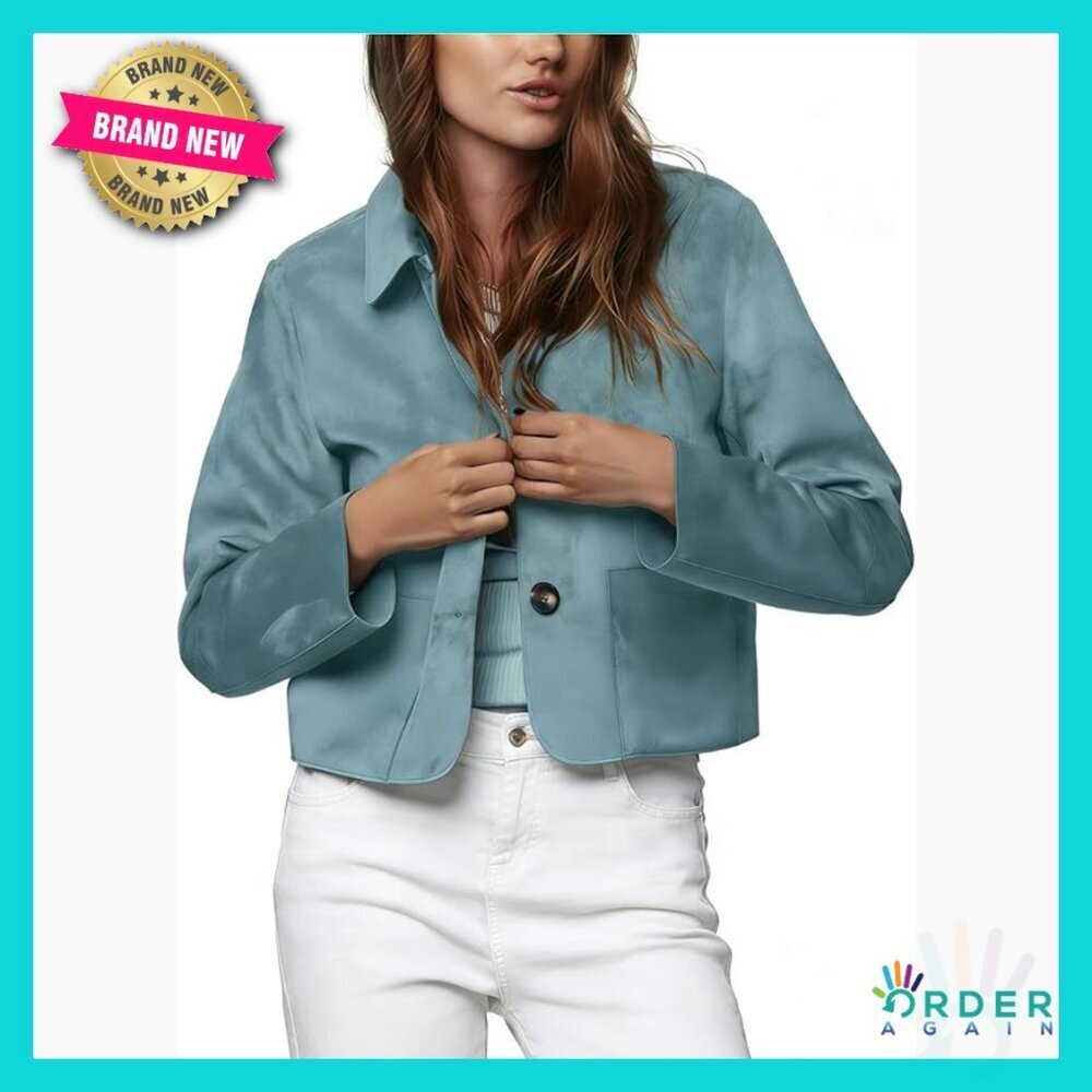 Faux Suede Bomber Jacket Lapel Button Front Casual Outerwear Trendy Chic